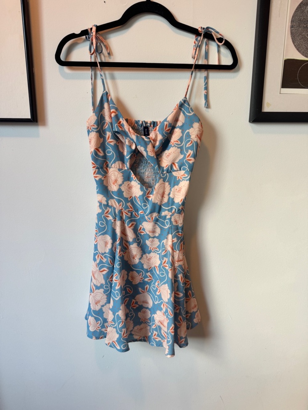 Blue Life Blue Floral Mini Dress with Pink Flowers